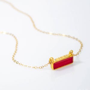 Ruby Bar Necklace Birthstone for July, Custom Name Necklace Personalized, Dainty Gold Gemstone Bar Necklace, Adira Series, Baguette Bar image 4