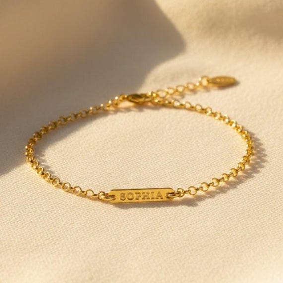 Horizontal Bar bracelet, Personalized bracelet, name plate bracelet, ID bracelet, small bar bracelet personalized, Christmas Giftfor her