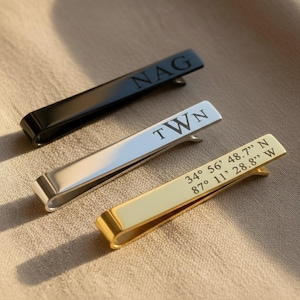 Personalized Graduation Tie Clip, Custom Engraved Tie Bar for Him, Graduation Gift for Men, Handwriting Tie Clip, Coordinates, Monogram