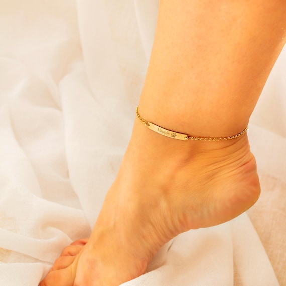 Dog anklet personalized, custom paw print anklet, pet bar anklet, in memory of dog, pet memorial jewelry memorial jewelry personalized