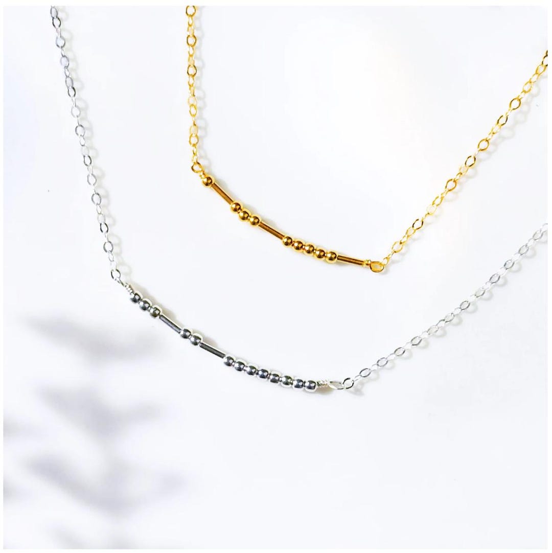 Morse Code Beaded Necklace, Morse Code Necklace, Silver or Gold Beads ...