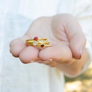 Christmas gift Tiny Stacking Birthstone Rings, Gift For Mom, Dainty Stackable Round Gemstone Rings With Kids Birthstones