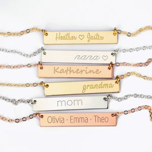 Bar Necklace Personalized, Grandma Necklace for Mom Nana Necklace Custom Name Necklace Nameplate Necklace Kids Names Christmas Gift Mom