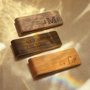 Custom Wood Money Clip • Engraved Gift for Dad, Husband, or Groomsmen • Personalized 5th Anniversary Wedding Gift for Him Monogram Boyfriend