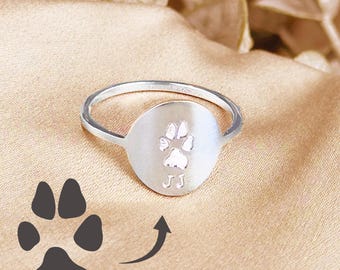 Anillo con huella de pata personalizada • Joyas conmemorativas