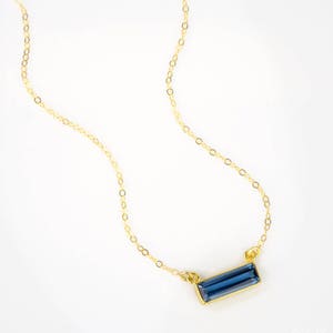 Baguette Birthstone Bar Necklace with Birthstone and Name Necklace Personalized Gold Bar, Blue Kyanite Necklace September Birthstone Adira image 3