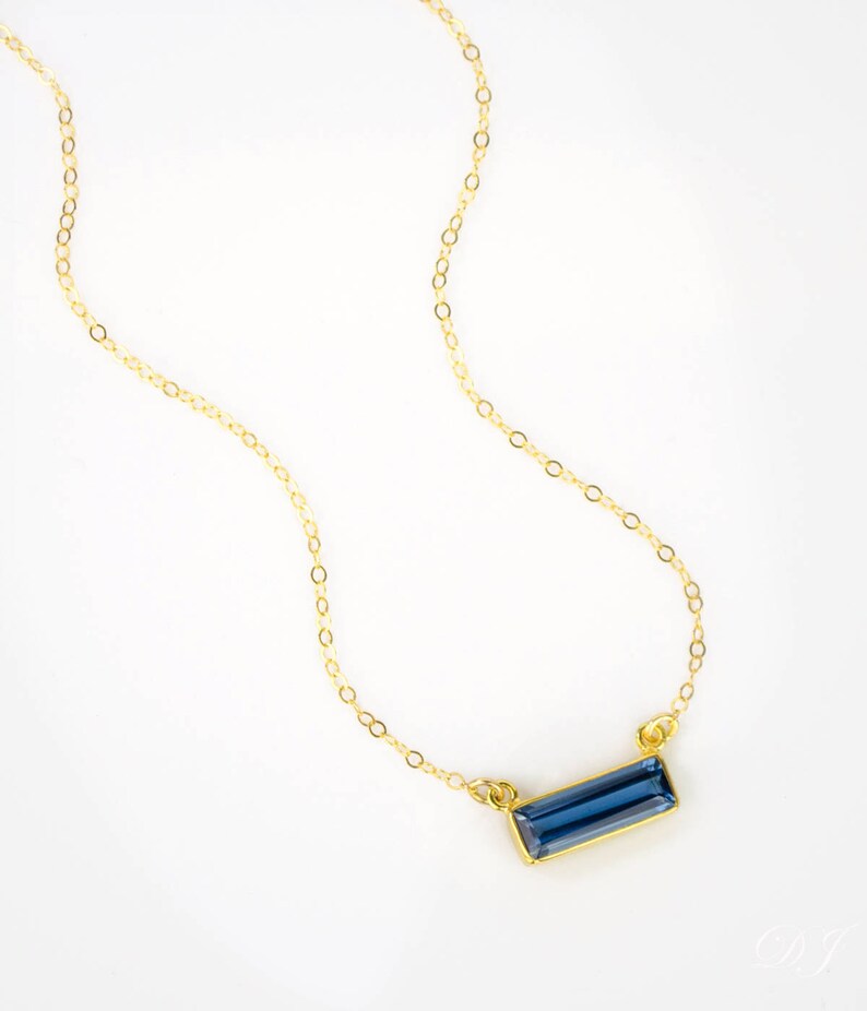 Baguette Birthstone Bar Necklace with Birthstone and Name Necklace Personalized Gold Bar, Blue Kyanite Necklace September Birthstone Adira image 3