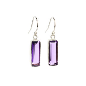 Adira Purple Amethyst Bar Drop Earrings Gold Dangle Earrings February Birthstone Jewelry Statement Gemstone Bar Earrings Unique vertical bar image 4