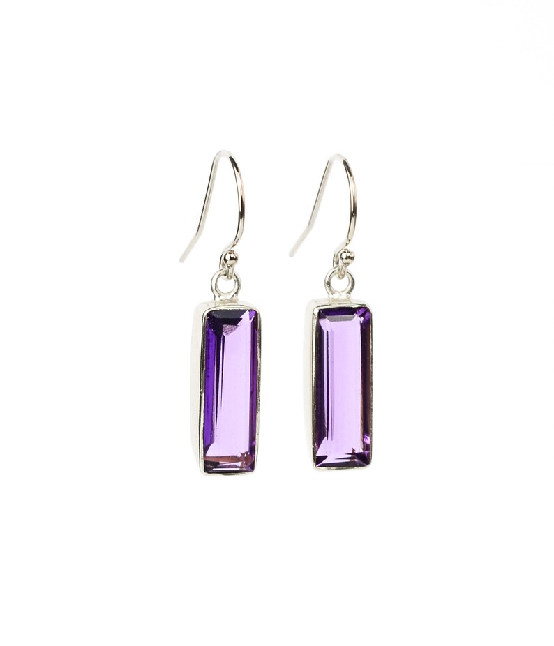 Adira Purple Amethyst Bar Drop Earrings Gold Dangle Earrings February Birthstone Jewelry Statement Gemstone Bar Earrings Unique vertical bar image 4