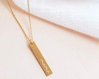 Custom mama necklace, engraved kids name necklace Vertical bar necklace personalized mothers necklace mothers day gift for Mom rose gold