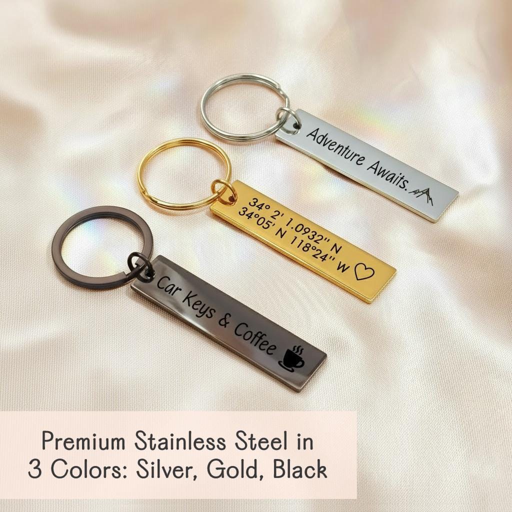 Personalized Coordinates Keychain • GPS Location Keychain, Compass