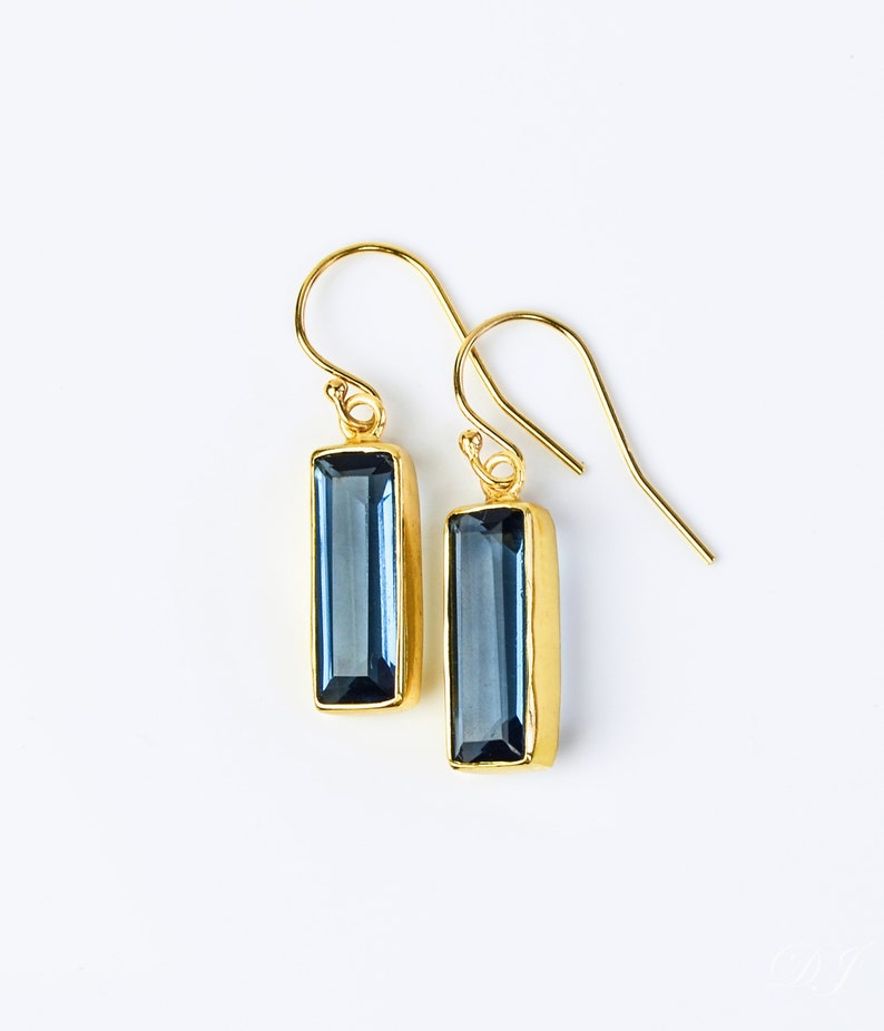 Adira Kyanite Bar Drop Earrings, Gold Dangle Earrings, September Birthstone Jewelry Statement Gemstone Bar Earrings Unique vertical bar image 1