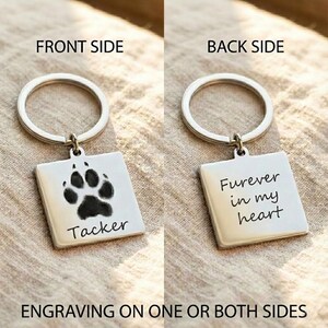 Personalisierter Schlüsselanhänger mit Pfotenabdruck, individueller Schlüsselanhänger mit Haustiernamen, Erinnerungsgeschenk für Hund oder Katze, Andenken an ein verstorbenes Haustier, Geschenk für Tierhalterinnen, 25 mm Anhänger Bild 6