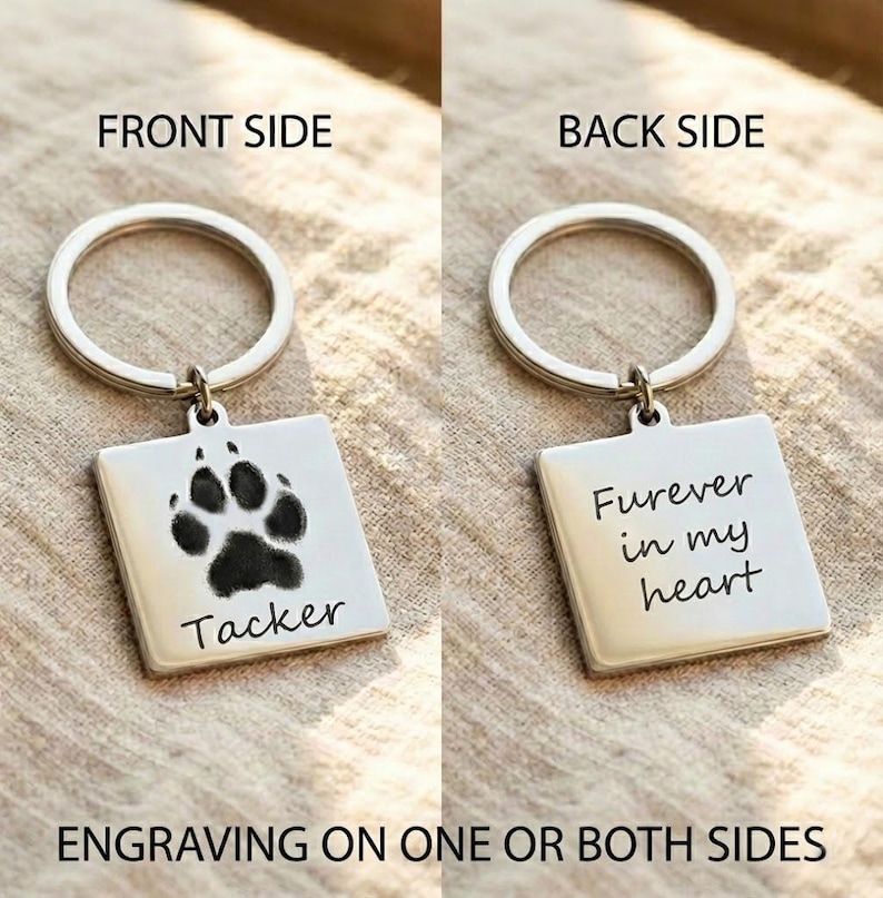Personalisierter Schlüsselanhänger mit Pfotenabdruck, individueller Schlüsselanhänger mit Haustiernamen, Erinnerungsgeschenk für Hund oder Katze, Andenken an ein verstorbenes Haustier, Geschenk für Tierhalterinnen, 25 mm Anhänger Bild 6