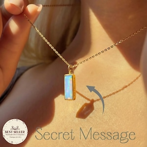 Collar de opalita con grabado oculto personalizado / Colgante con nombre o fecha personalizado para mujer / Plata de ley 925, piedra natal de octubre, regalo para ella