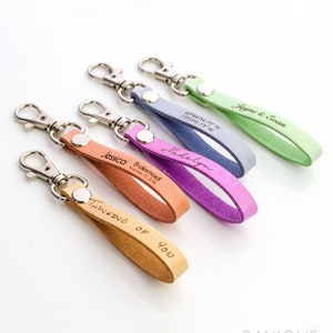 Custom Leather Keychain, Personalized Leather Engraved Key Fob, Colorful Leather Key Chain, 3rd Anniversary Gift Wedding Bridesmaids Gift