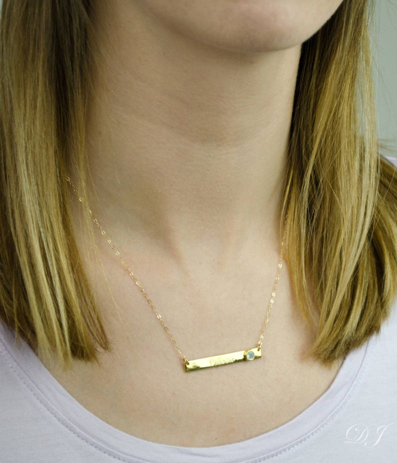 Custom Name Necklace Gold Bar Necklace Personalized Etsy