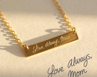 Collar con barra grabada personalizada • Collar con placa de identificación personalizada • Escritura a mano, coordenadas, fecha, mensaje • Plata, oro, rosa • Regalo para ella