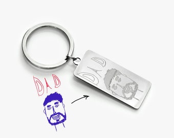 Custom Actual Kids Drawing Keychain,Personalized Photo Artwork Keyring, Memorial Gift for Dad, Car Hanging Accessories, Christmas Ornaments