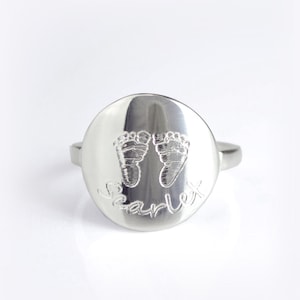 Personalized Footprint Ring, Custom Baby footprint ring, new mom ring, name ring, push present, handprint ring nameplate, personalized ring