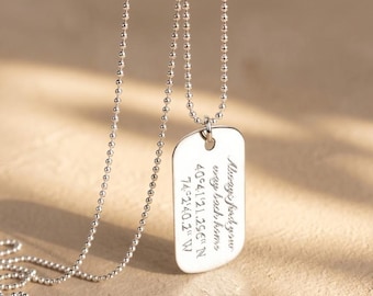 Custom Engraved Dog Tag Necklace for Men • Sterling Silver Dog Tag Pendant, Personalized Necklace for Him, Gift for Husband Dad Boyfriend