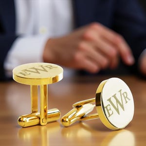 Stylish Custom Engraved Men's Cufflinks • Monogram, Initial, Handwriting • Durable Black, Silver, Gold Cuff Links • Anniversary Gift for Men