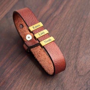 Personalized Leather Bracelet for Men with Kids Names Christmas Gift for Dad Gift for Husband ID Name Bracelet For Men Grandpa Bracelet