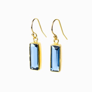 Adira Kyanite Bar Drop Earrings, Gold Dangle Earrings, September Birthstone Jewelry Statement Gemstone Bar Earrings Unique vertical bar image 2