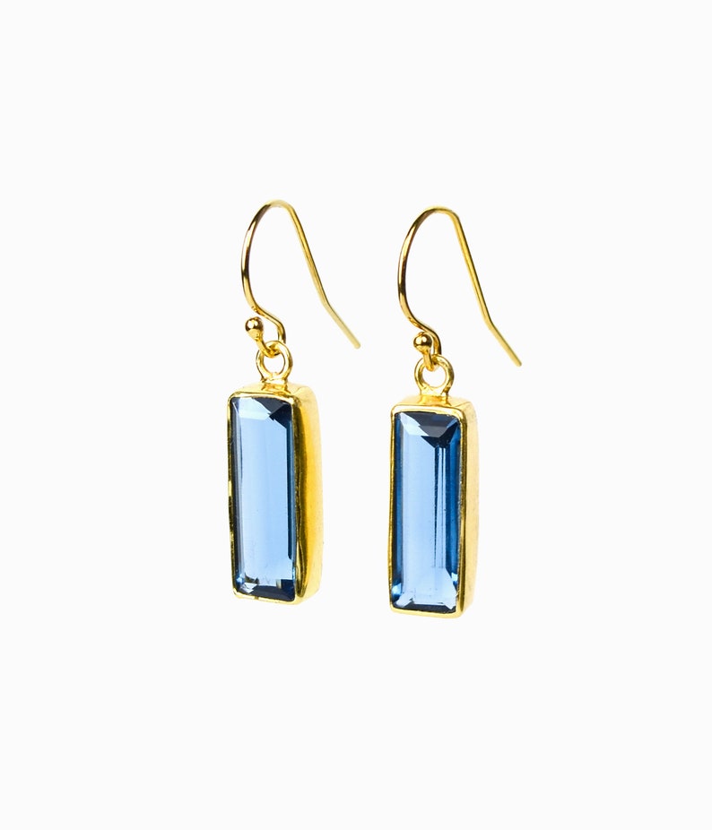 Adira Kyanite Bar Drop Earrings, Gold Dangle Earrings, September Birthstone Jewelry Statement Gemstone Bar Earrings Unique vertical bar image 2