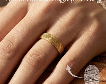 Personlig present till honom – Ring med fingeravtryck | Anpassad vigsel- eller förlovningsring i sterlingsilver för män | Löftsringar i pojkvänsstil