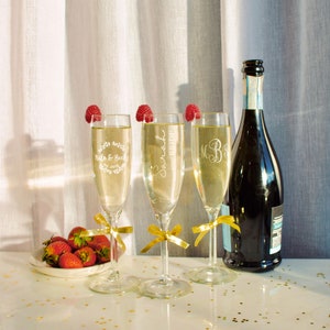 Gepersonaliseerde champagnefluiten met gegraveerd monogram, echt handschrift, aangepaste naam champagneglas, afstudeercadeau, cadeau voor haar