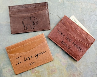 Custom Genuine Leather Cardholder • Wallet Accessories for Men • Monogram, Handwriting, Signature • Father&#39;s Day Gift for Dad or Husband