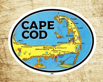 Cape Cod Massachusetts Crabbing Vintage Travel Sticker Decal 3.75"