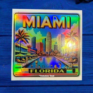 Miami Beach Florida Holographic Sticker 3.25&quot; x 3&quot; Decal Souvenir Vacation Gift