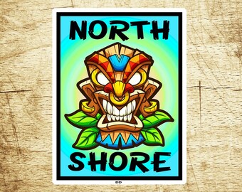 Surf North Shore Hawaii 2.75" X 3.75" Sticker Decal Oahu Surfing Tiki