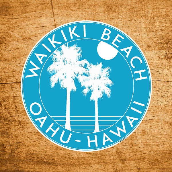 Waikiki Beach Hawaii Sticker Decal Beach Ocean Surfing Vinyl 3" x 3" Surfer Oahu