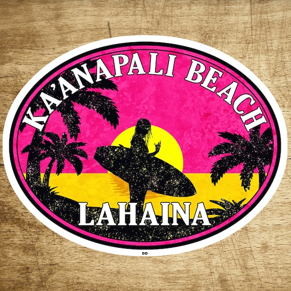 Surfing Ka'anapali Beach Maui DECAL STICKER Lahaina Surf 3.6" x 2.75"