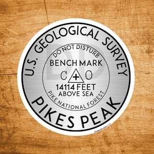 Pikes Peak Colorado Benchmark Sticker Mountains 3&quot; Stickers Indoor Outdoor