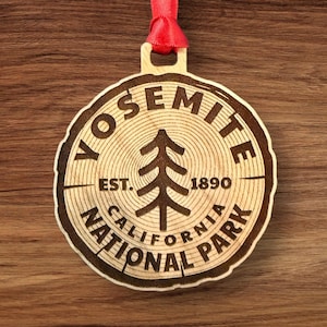 Yosemite National Park Wood Ornament 3" – Solid Cherry Christmas Ornament – California Souvenir – Laser Cut Rustic Park Decor – Made in USA image 1