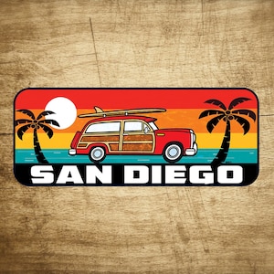 Surf San Diego Sticker Decal 5&quot; x 2&quot; California Woodie Surfing Laptop
