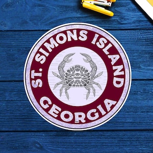 Saint Simons Island Georgia Decal Sticker Atlantic Ocean Crab Vinyl Indoor Outdoor 3&quot; or 3.5&quot;