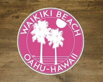 Waikiki Beach Hawaii Sticker Decal Beach Ocean Surfing Vinyl 3" Surfer Oahu