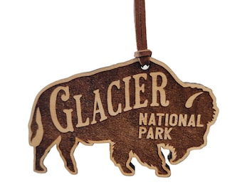 Glacier National Park Christmas Ornament Wood Bison Buffalo 3.75" Wide Montana Canada