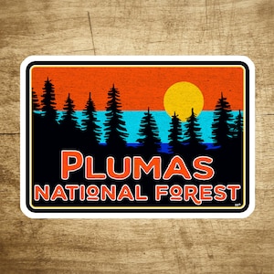 Pegatina de calcomanía del Bosque Nacional Plumas 3.75" x 2.6" Letrero de California