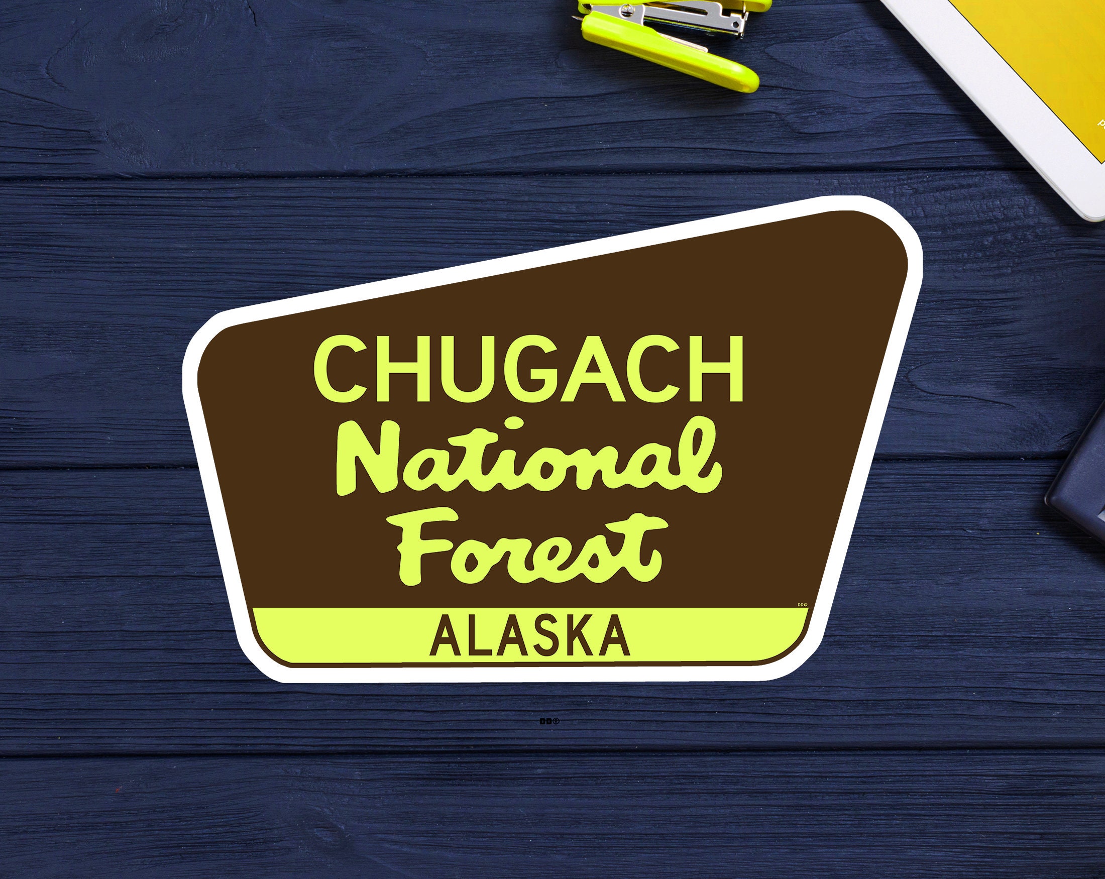 ships worldwide New Alaska Sticker Chugach National Forest Park Sign design 