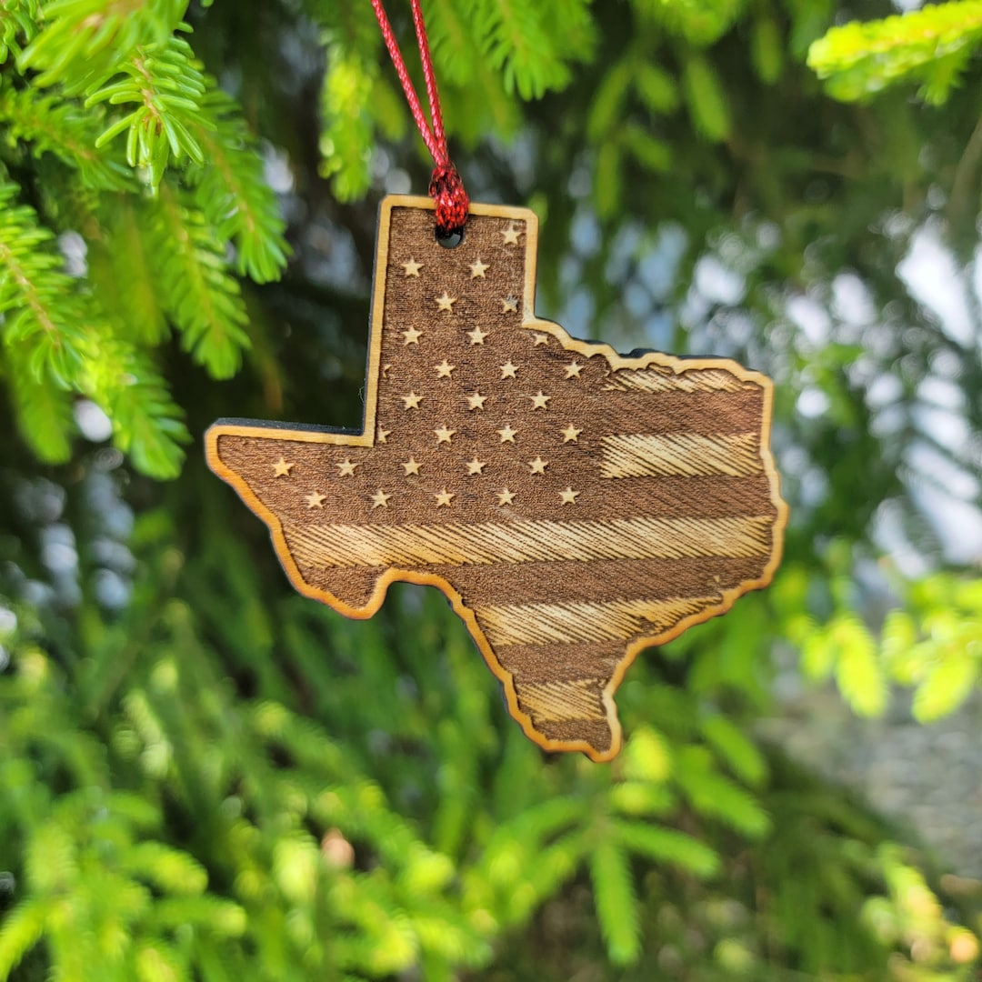 Texas Flag Ornament Christmas American Wood Engraved Flags 3.25" TX ...