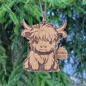 Highland Cow Personalized Christmas Ornament Or Magnet 4&quot; Wood Laser Cut Customized Name Ornaments Made In The USA Gift Handmade