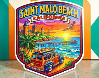 Saint Malo Beach California Sticker – Vintage Travel Souvenir Vinyl Decal (3.25")