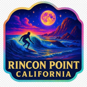 Rincon Point California Sticker Decal Beach Ocean Surfing Vinyl 3.5&quot; Wide Travel Vacation Beach Souvenir Surfer