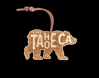 Lake Tahoe Ornament California Christmas Wood Laser Cut 3.75" CA Bear